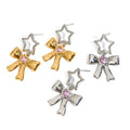18K Gold Plated Stainless Steel Stud Earrings for Women Hollow Five-Pointed Star Bow Design Waterproof & Hypoallergenic