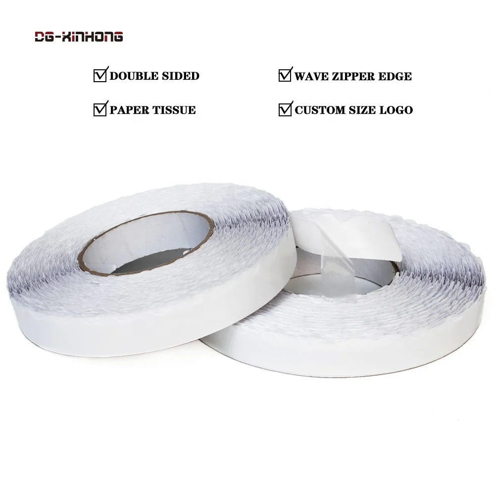 2- High Viscosity Easy Peel Off Nonwoven Paper Coated Hot Melt Oil Solvent Adhesive Wave Zipper Edge Double Sided Tissue Tape