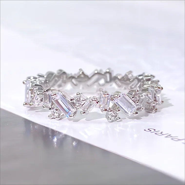 FOXI in Stock Fine Rings Pure 925 Silver Baguette Ring Eternity CZ 925 Sterling Silver Engagement Rings Jewelry Women