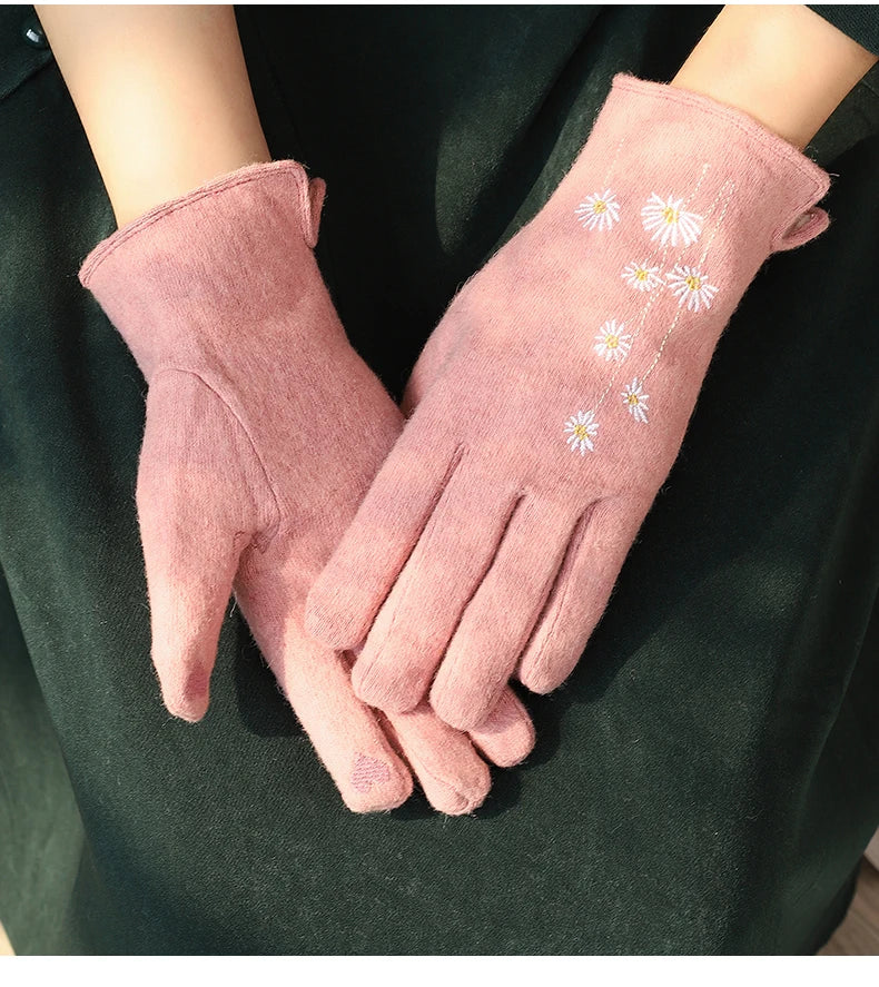 Custom Embroidery logo Elegant Thermal Womens Bike Riding Wool Winter Gloves