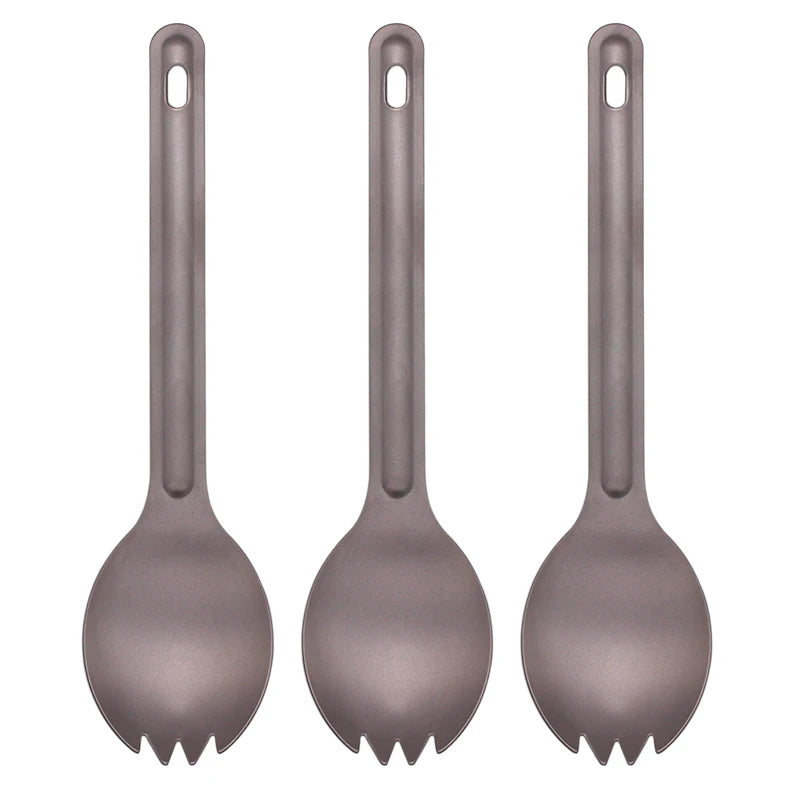 Outdoor Lightweight Flatware Sets Camping Tableware Long Handle Titanium Spoon Fork with Custom Logo Option for Barbecue
