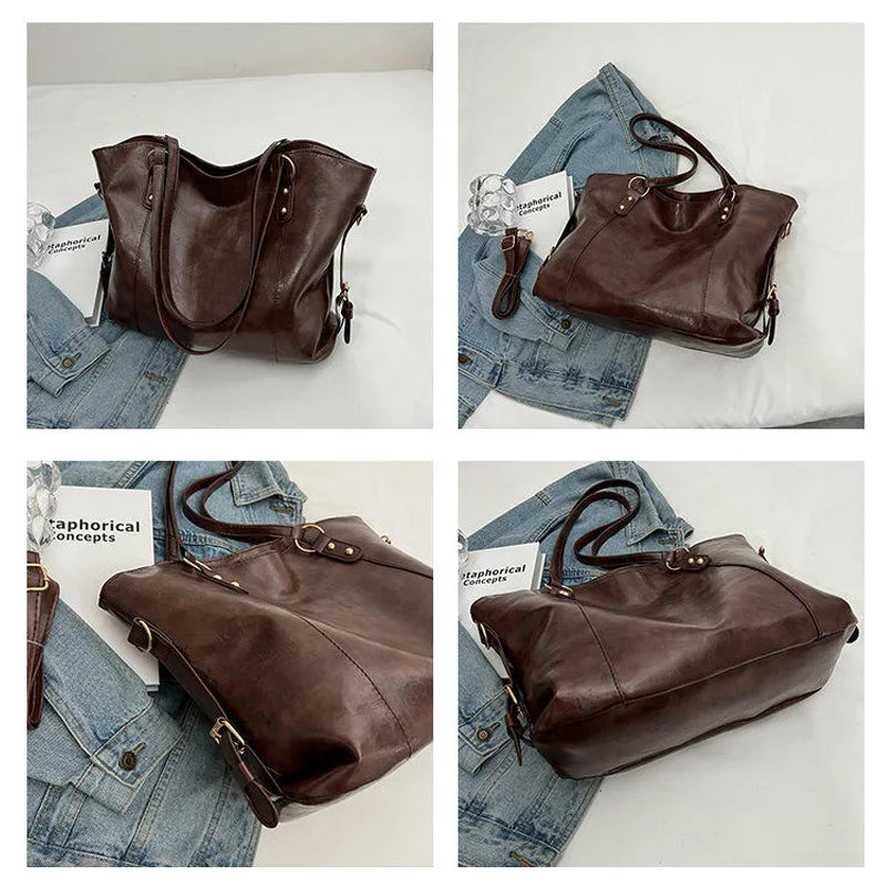 Wholesale Fashion Women's Bucket Bag Large Capacity PU Leather Waterproof Handbag with Three Straps Durable Soft Shoulder Bag