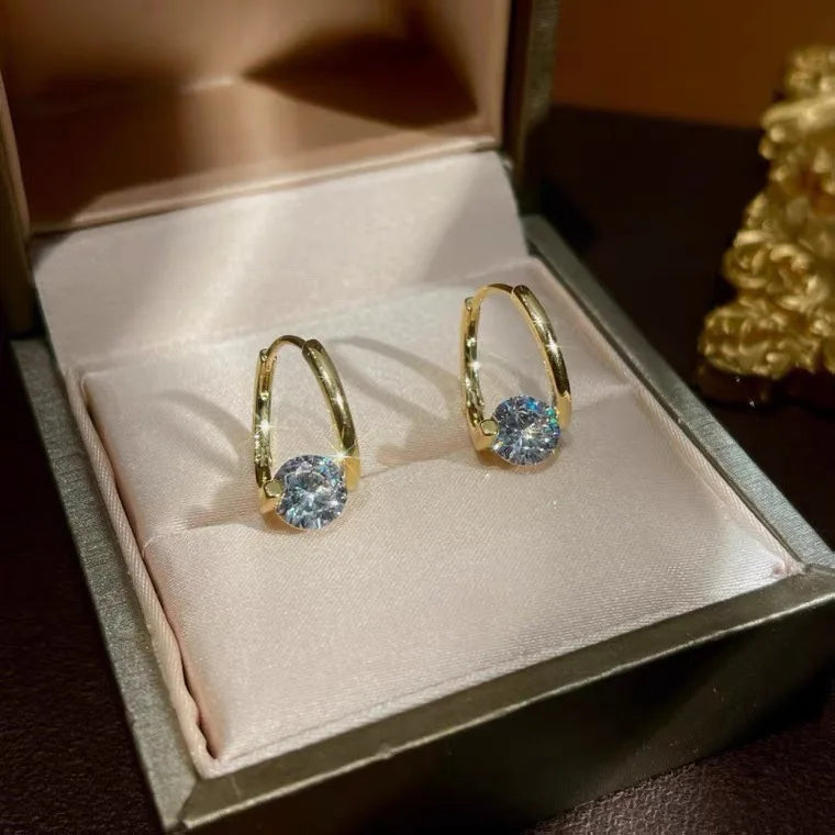 Korean New Popular Gold Color Shiny Zircon Hoop Earrings Water Drop Dangle Earrings Boucles D'oreilles