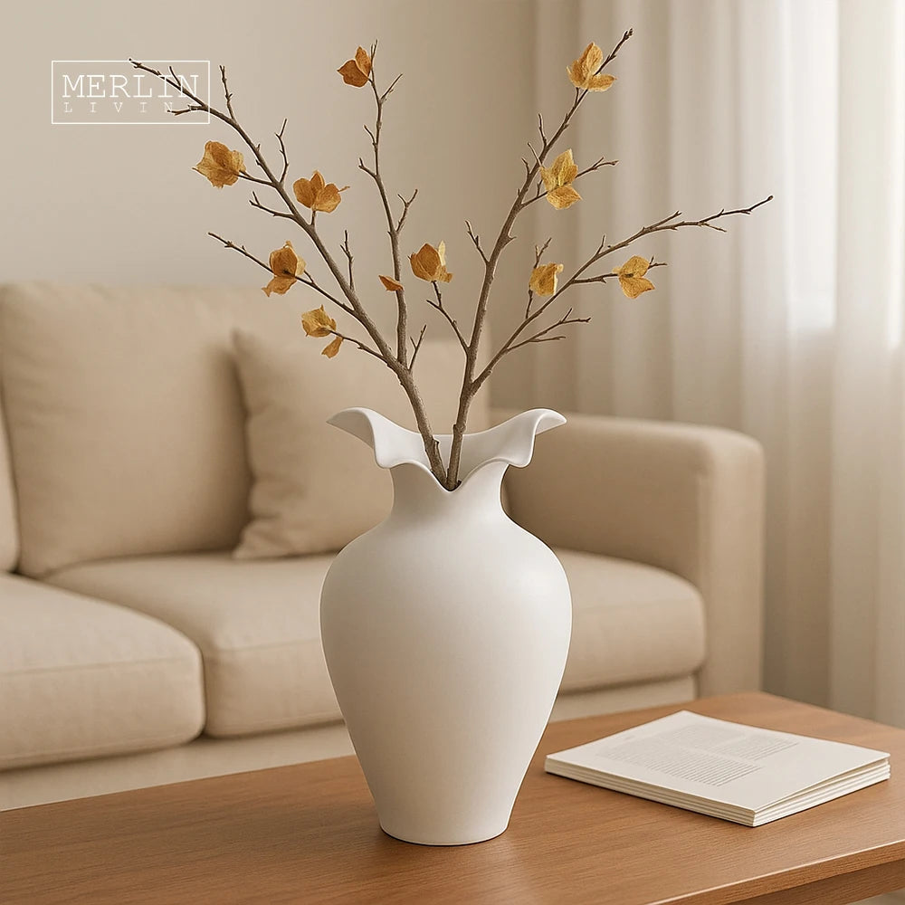 Merlin Living Nordic Vase Ceramic Color Porcelain Vase V-neck Shape Ceramic Home Decor Chaozhou Ceramic Factory Wholesale