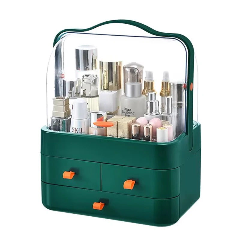 Large Capacity Makeup Organizer for Vanity Dresser Skincare Beauty Display Case Clear Lid Cosmetic Storage Box with Drawers