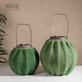 Merlin Living Windproof Wooden Weave Net Candlestick Holder Green Blue Handle Home Decor Candle Lantern Other Candle Holders