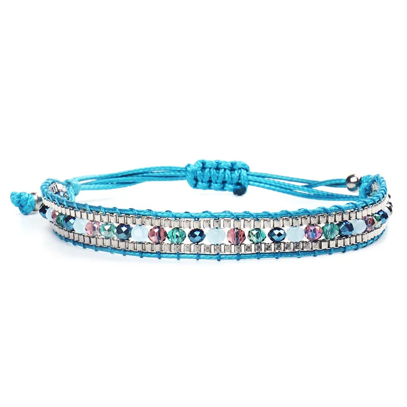 New Bohemian Style Single-layer Color Crystal Hand-woven Chain Women Bracelets