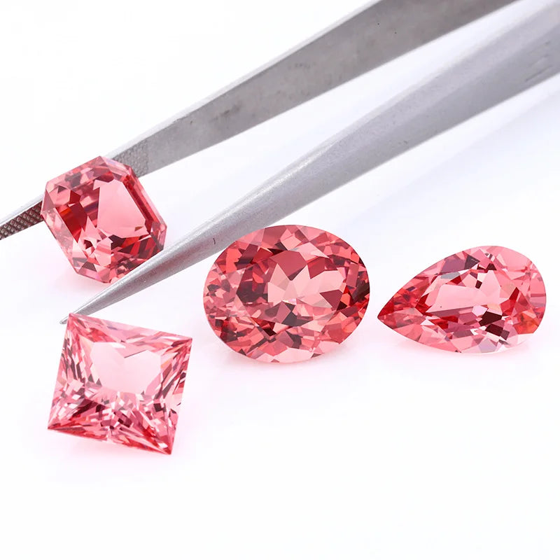 Padparadscha Color 8*8mm Princess Cut Lab Grown Gemstone Pink Orange Padparadscha Sapphire Loose Gemstone