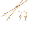 Hip Hop Punk Gold-Plated Stainless Steel Box Chain Women's Necklace Earrings Jewelry Set for Wedding Gift Party Engagement