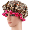 Wholesale Printed Satin Double Layer Waterproof Shower Cap Reusable Bathing Cap for Female