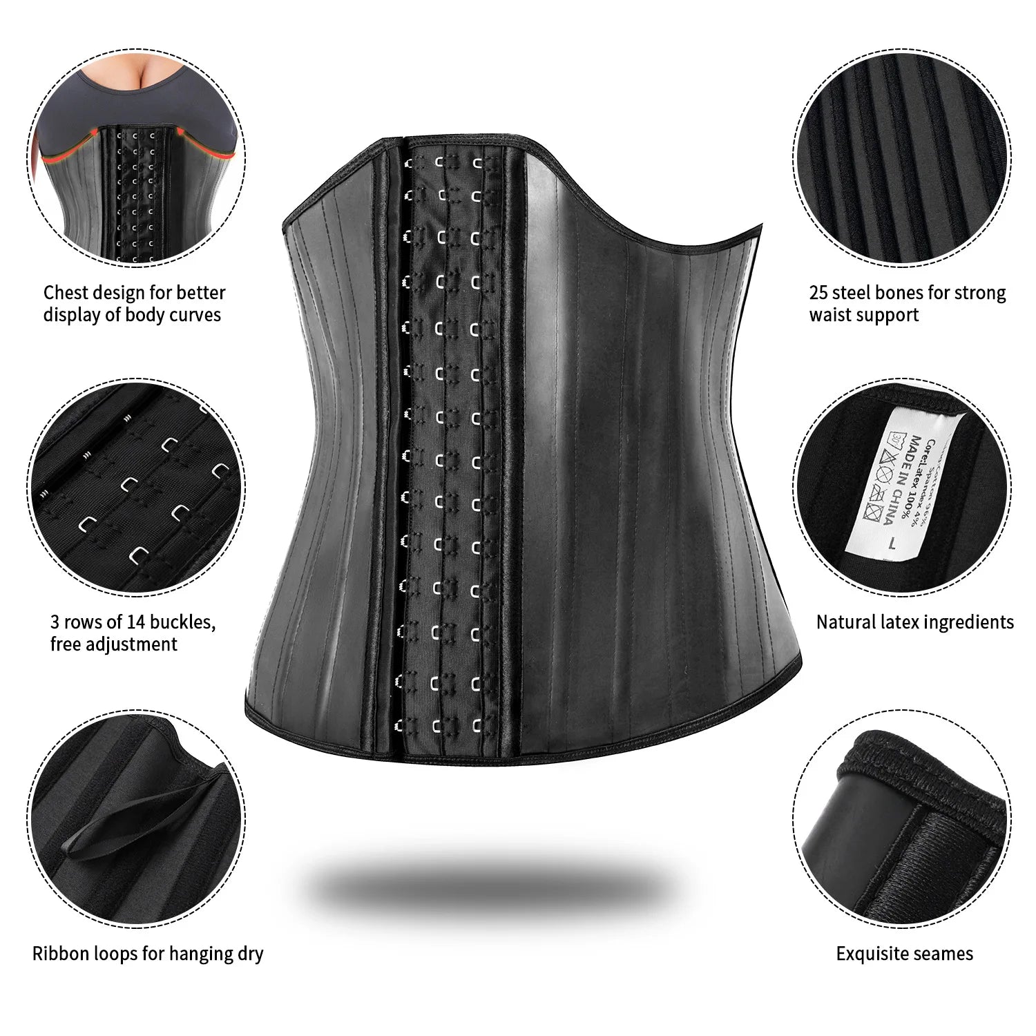 Latex Vest Waist Trainer Corset Body Shaper 25 Steel Bones Shapewear Colombian Girdles Belly Slimming Sheath Modeling Strap