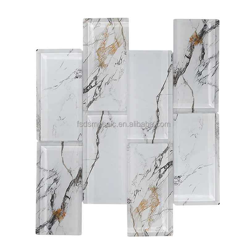Wall Tiles Mica Brown Glass Mix Stone Mosaic Floor Tile for Kitchen Bathroom Backsplash