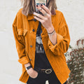 Corduroy Lapel Long Sleeve Orange Color Loose Thicken Long Women's Jackets
