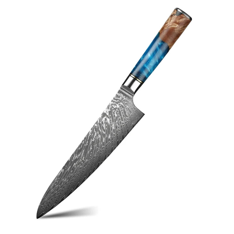 8 Inch Chef Knife VG10 Core Damascus Blade Kitchen Knife Stainless Steel Nature Resin Handle Blue Knife Damascus Steel