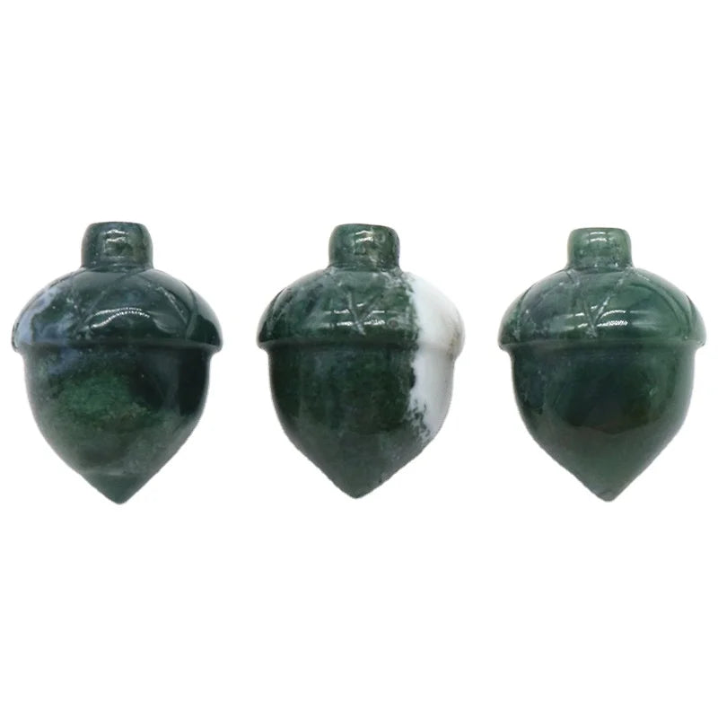 HZ natural gemstone Stone Hazelnut Ornaments Moss Agate Pine Nuts Carved Home Decoration Crystal Crafts for Christmas