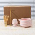 RTS 4 Pieces Wholesale Matcha Tea Bowl Whisk Kit Gift Box Packaging White pink Ceramic Matcha Set