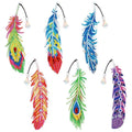 6 Pcs/set New Manufacture 5d Christmas Diy Diamond Painting Bright Diamond Feather Bookmark With Pendant