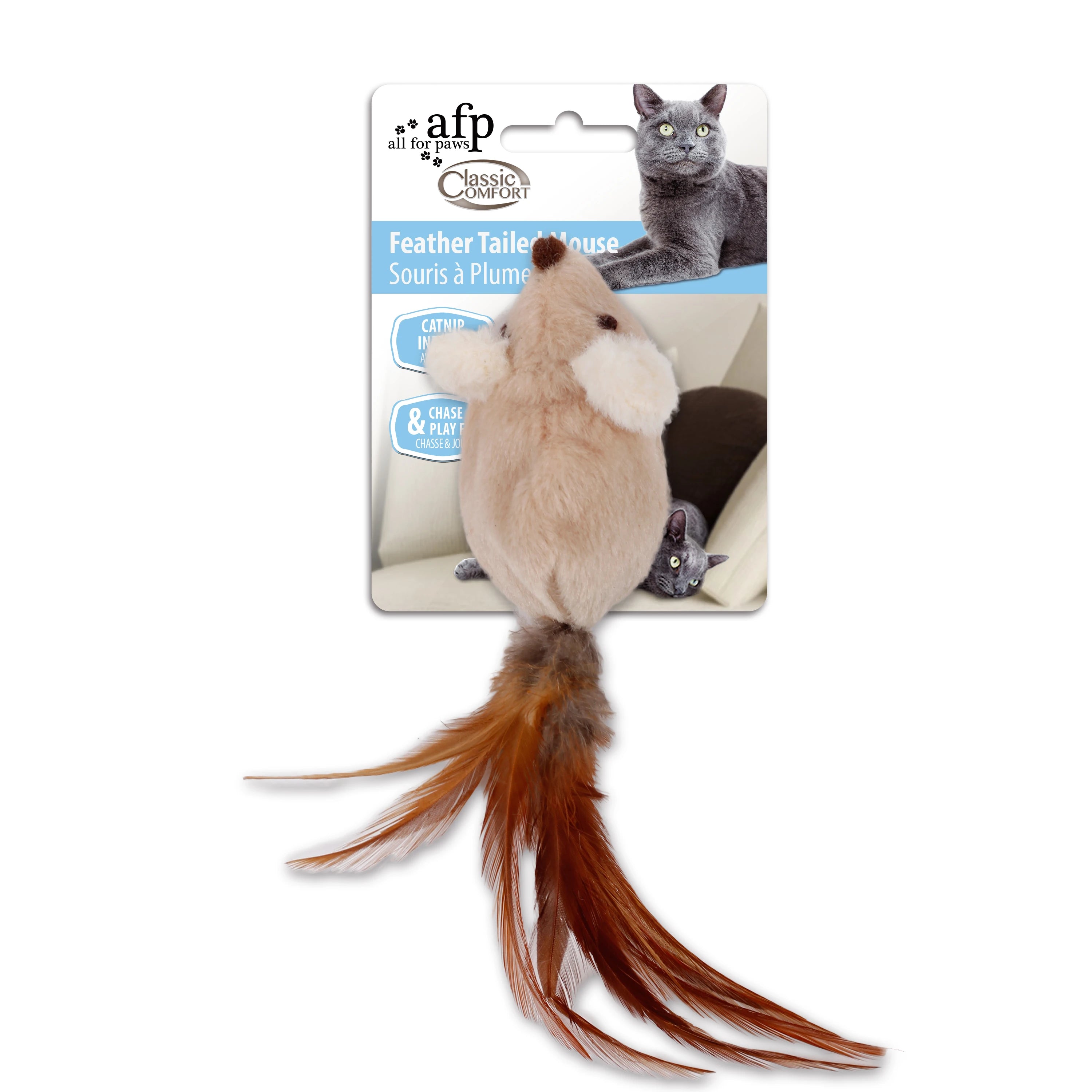AFP Classic Comfort Teaser Cat Playing Toy Mice Toys Feather Tailed Mouse for Cats