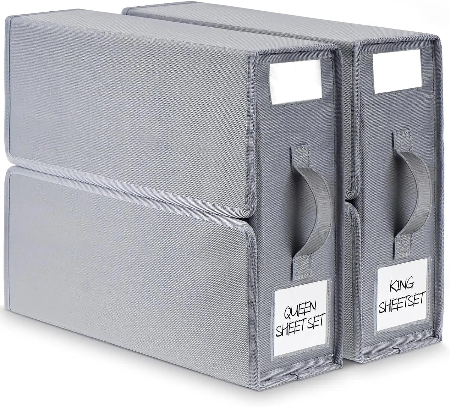 Sheet Organizer and StorageFoldable Sheet Set Organizer With Labeled Window Handle Zipper Grey Cube Portable Storage Box