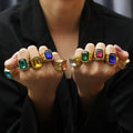 2023 New Fashion 18k Gold Plated Ring Stainless Steel Ring Light Luxury Multi-color Gemstone Ring for Women Girls