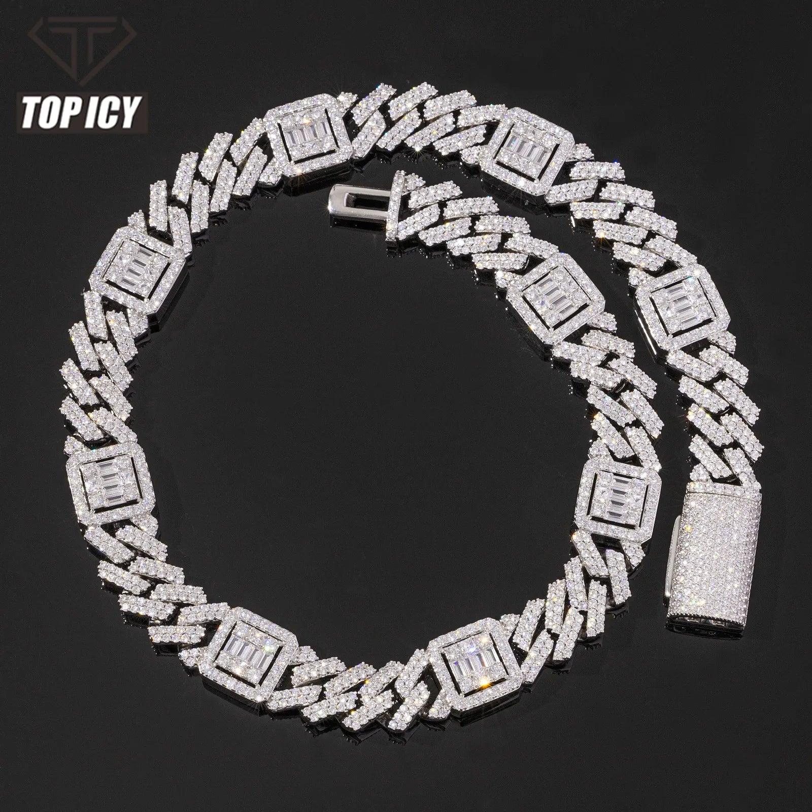 Top Icy 18mm Iced Out Unique Design Cuban Link Chain Box Clasp Luxury Man Hip Hop Necklace Bling Miami Cuban Bracelet