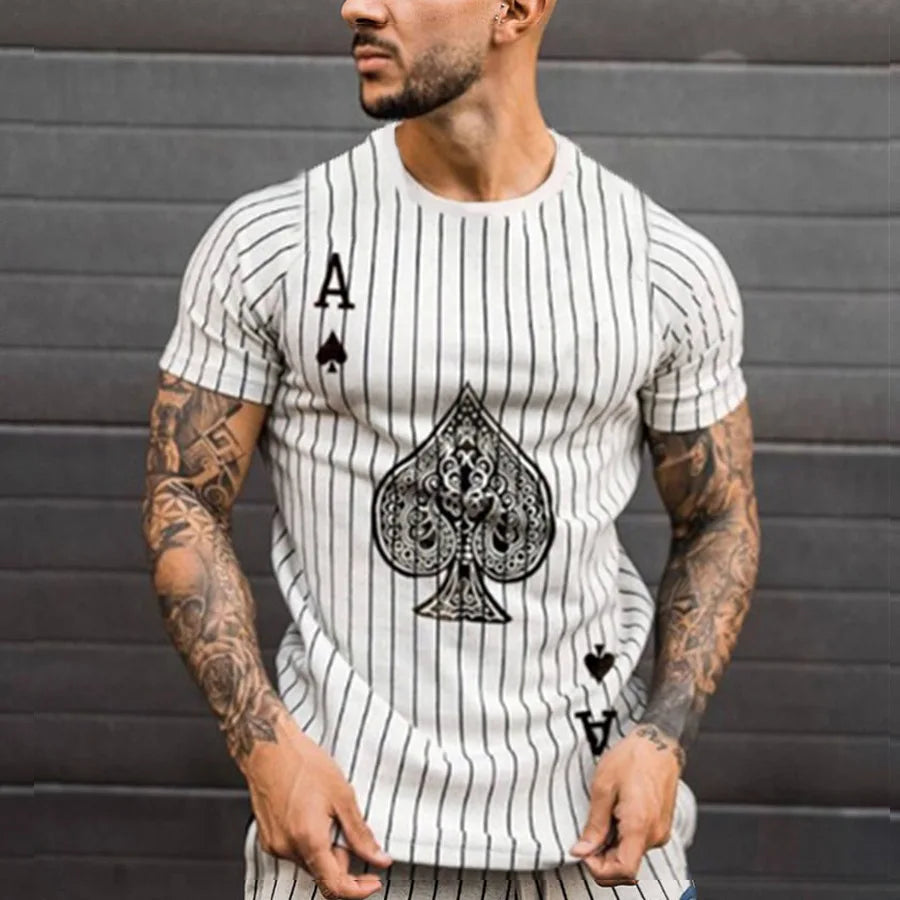 Men's 3D Digital Printed Striped Short Sleeve Polyester T-Shirt Smart Casual Breathable Anti-Pilling Summer Street Wear