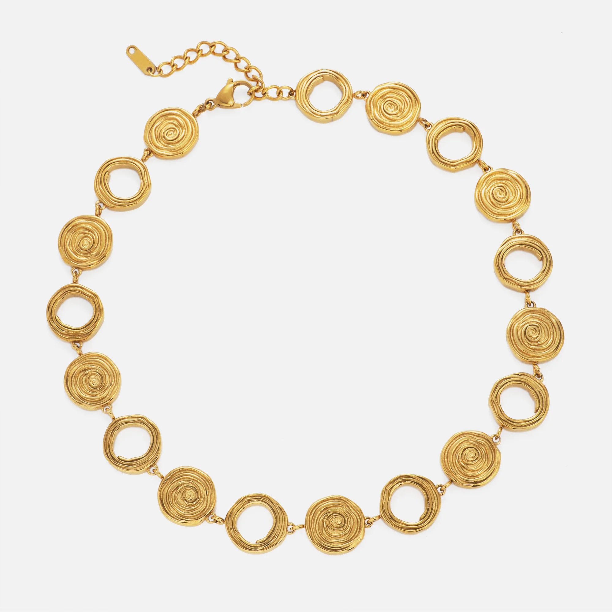 2026 Dazan New 18k Gold Plated Tarnish Free Stainless Steel Vintage Circle Thread Chunky Dainty Necklace Bracelet Waterproof Set