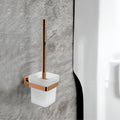 Homedec Modern Eco-Friendly Stainless Steel Wall-Mounted Square Toilet Brush Holder Polished Rose Gold Finish Glass Cup Bathroom