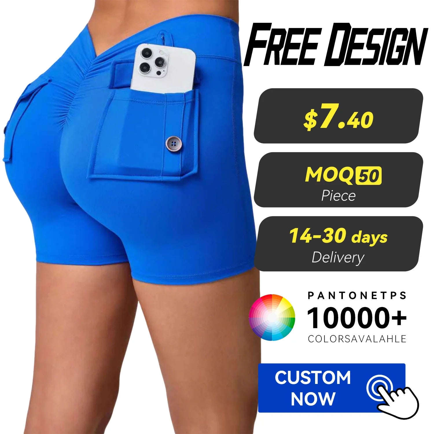 Custom Ladies High Waist V-Back Yoga Shorts Solid Color Quick Drying Breathable Peach Butt Sports Spandex/Nylon Tummy Four-Way