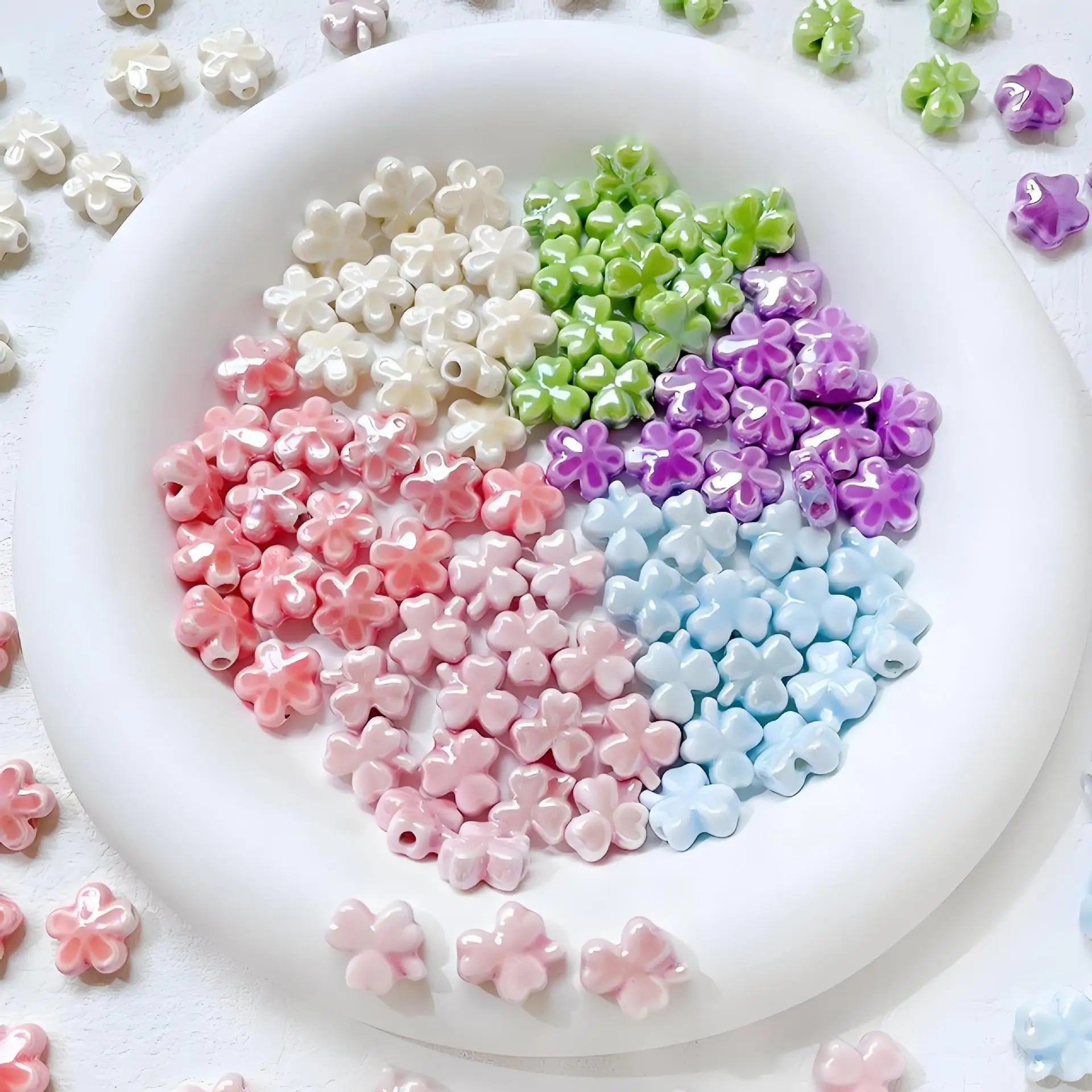 Low Price 12mm Colorful Glazed Ceramic Clay Beaded 3D Lucky  Clover Flower Loose Beads DIY Jewelry Findings