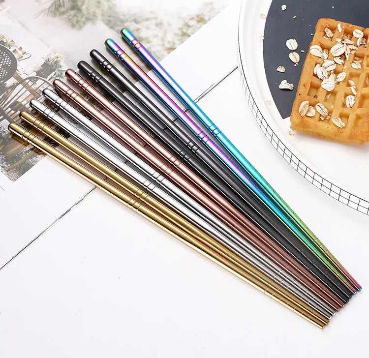 Custom Logo 304 Stainless Steel Chopsticks Gold-Plated Korean Style for Business Gifts