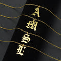 Tarnish Free Stainless Steel Gold Plated Jewelry Initial Letter Necklace A-Z Alphabet Gothic Old English Necklace