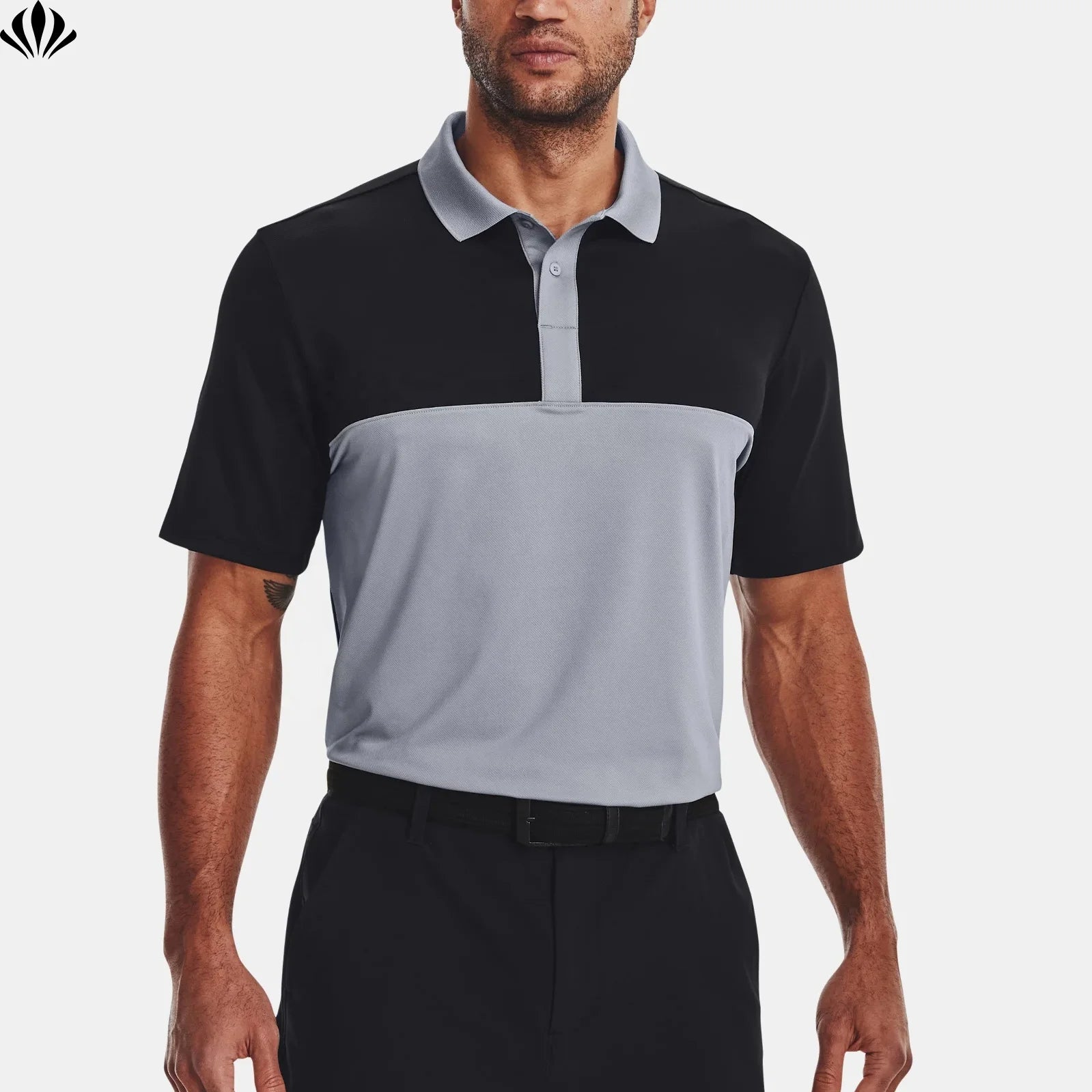 Best Selling Mens 4 Way Stretch Polyester Elastane Ribbed Collar Color Block Polo Shirts