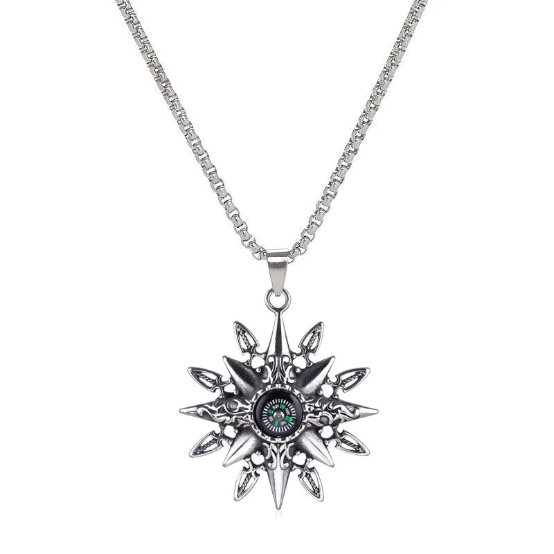 Personalized Hip-hop Retro Couple Sweater Stainless Steel Chain Necklace Outdoor Compass Pendant Necklace