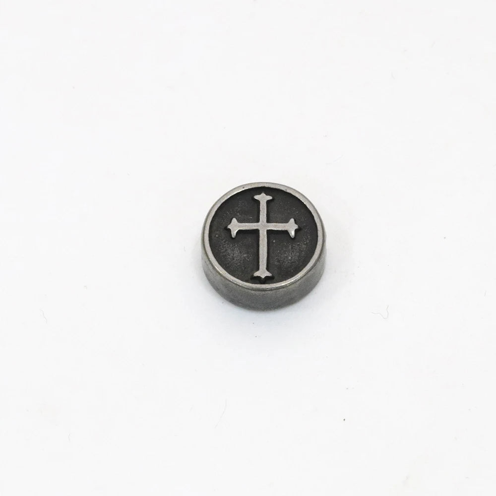 Stainless Steel Silver Plated Round Antique Style Cross Beads Charm for DIY Bracelet Jewelry Accessories