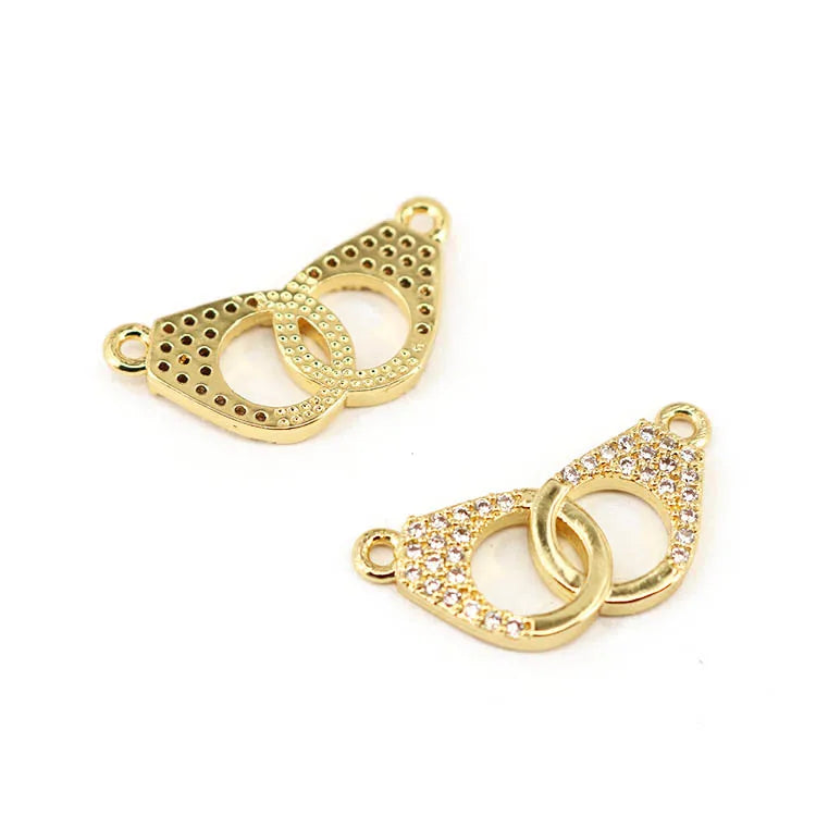 CZ8206 18k GOld Plated Diamond CZ Micro Pave Double Handcuff Charm Pendants for Bracelet Necklace Makingjewelry Supplies