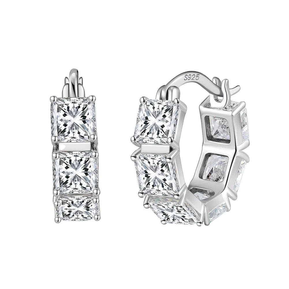 Rinntin LZE15 Bridal Classic Baguette Cut 8A CZ Channel Set Kpop Huggie Hoop Earrings for Women Men  925 Sterling Silver
