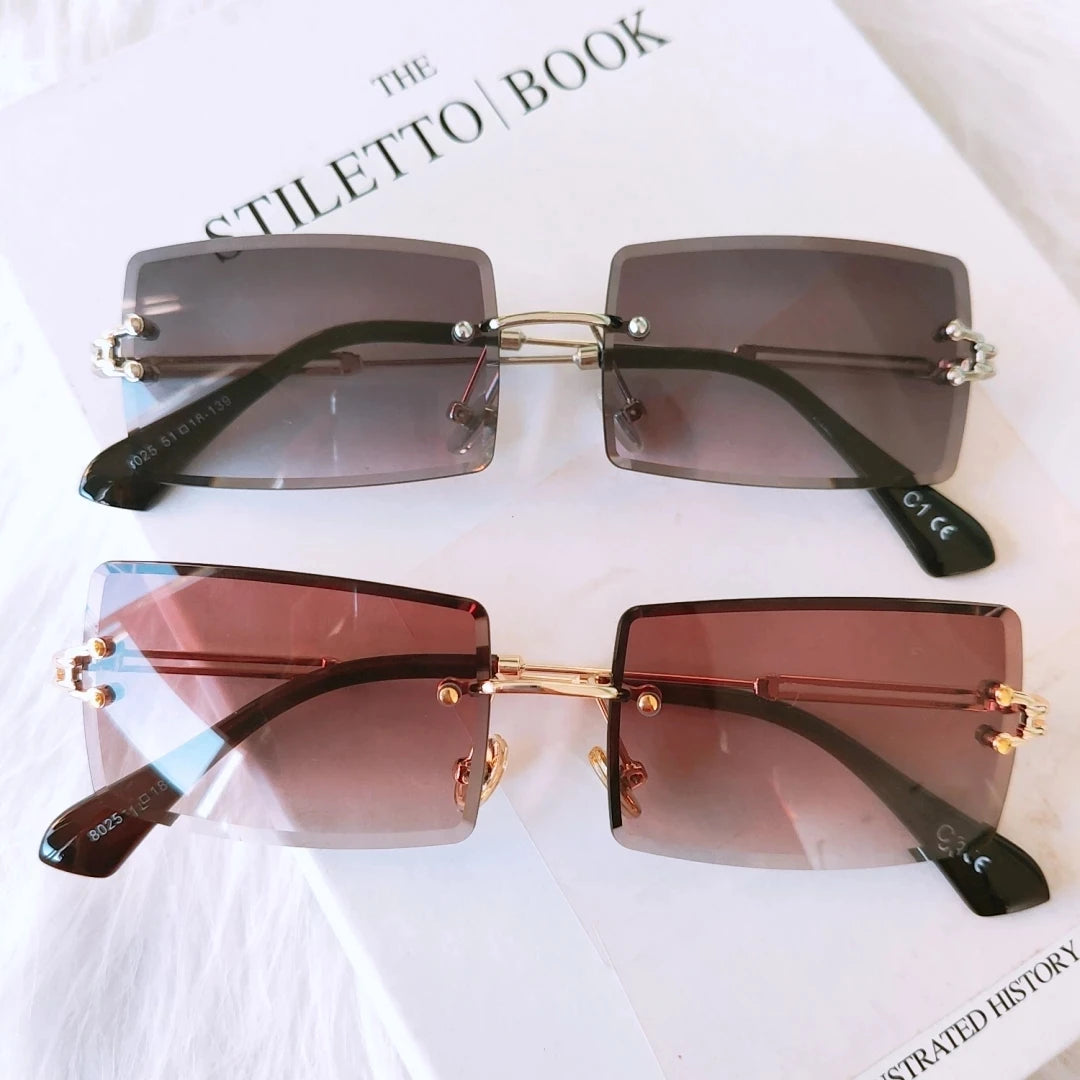 2022 New Fashion Square Rimless Trendy Designer Rimless Sunglasses Women UV Protected Wholesale Sun Glasses MegaBDM