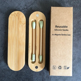 Wholesale Custom Reusable Eco-Friendly Multifunctional Makeup Remover Ear Cleaning Stick White Cotton Bud Bamboo Magnetic Case
