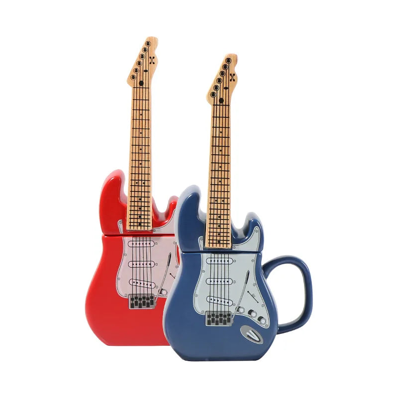Madou Creative 3D Ceramic Guitar Cup with Lid New Strange Daily Decoration Fashion Craft Gift for Coffee Water and Tea
