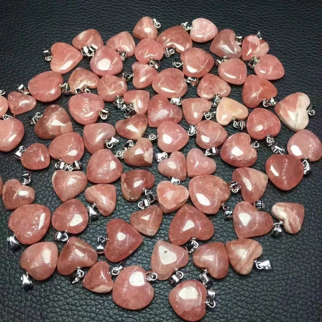 S925 Nature Crystal Heart Rhodocrosite Heart  for Jewelry Pendant