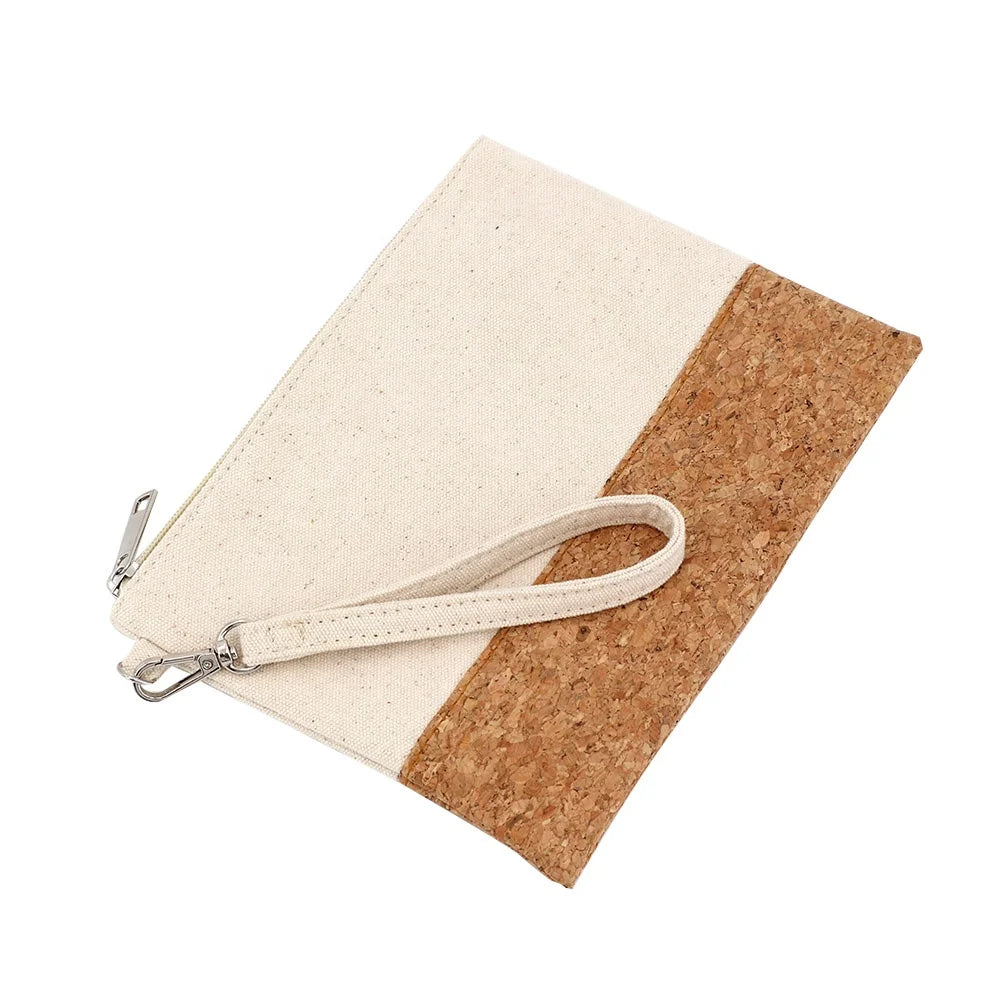 Hot Selling Cotton Portable Makeup Bag Cork Cosmetic Pouch Bag Carry Handle Canvas Zip Pouch with Custom Print logo for Gift Eco