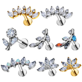 ASTM F136 Titanium 16G EAR Leaf Shape with CZ Top Cartilage Tragus Earrings Ear Lip Helix Studs Tongue Nail Piercing Jewelry