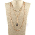 Punk Jewelry 3 Layer Gold Link Chain Necklace 6mm Crystal Glass Bead Big Round Crystal Ball Pendant Necklace