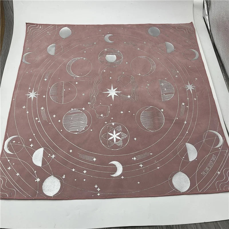 Luxury Rose Gold Double Side Velvet Suede Altar Table Clothsilver Stamping logo Velvet Tarot Card Table Cloth Drawstring Bag