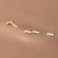 Fashion 925 Sterling Silver Small Earrings Stick Shaped a Row of Diamond Round Zircon Gold Plated Stud Earrings Women