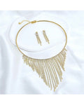 Women Welding Luxurious  Rhinestone Chain Tassel Collar Choker Tennis Jewelry Bridal Wedding Dresses Necklace Earring Set