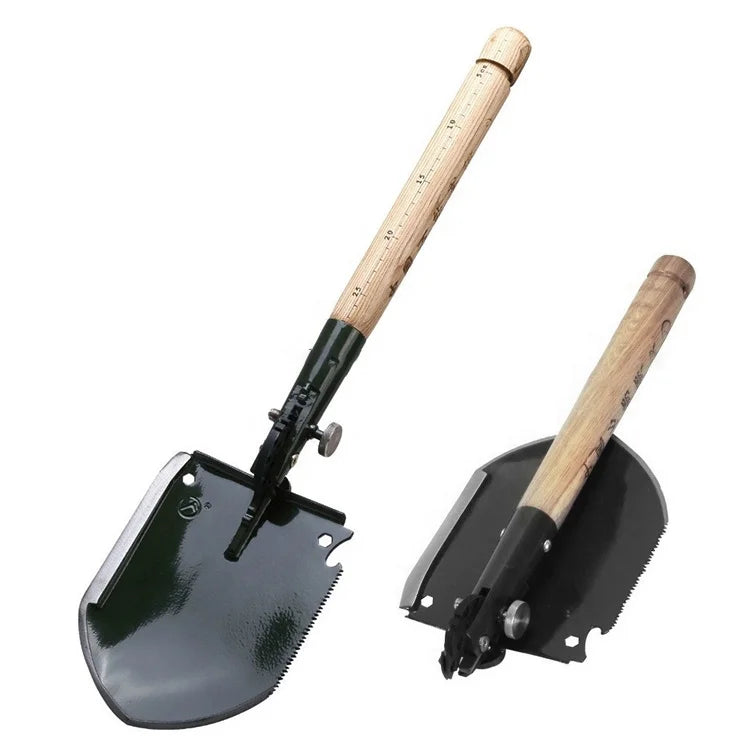 Folding Stainless Steel Shovel for Camping Outdoors Wooden Handle Shovel