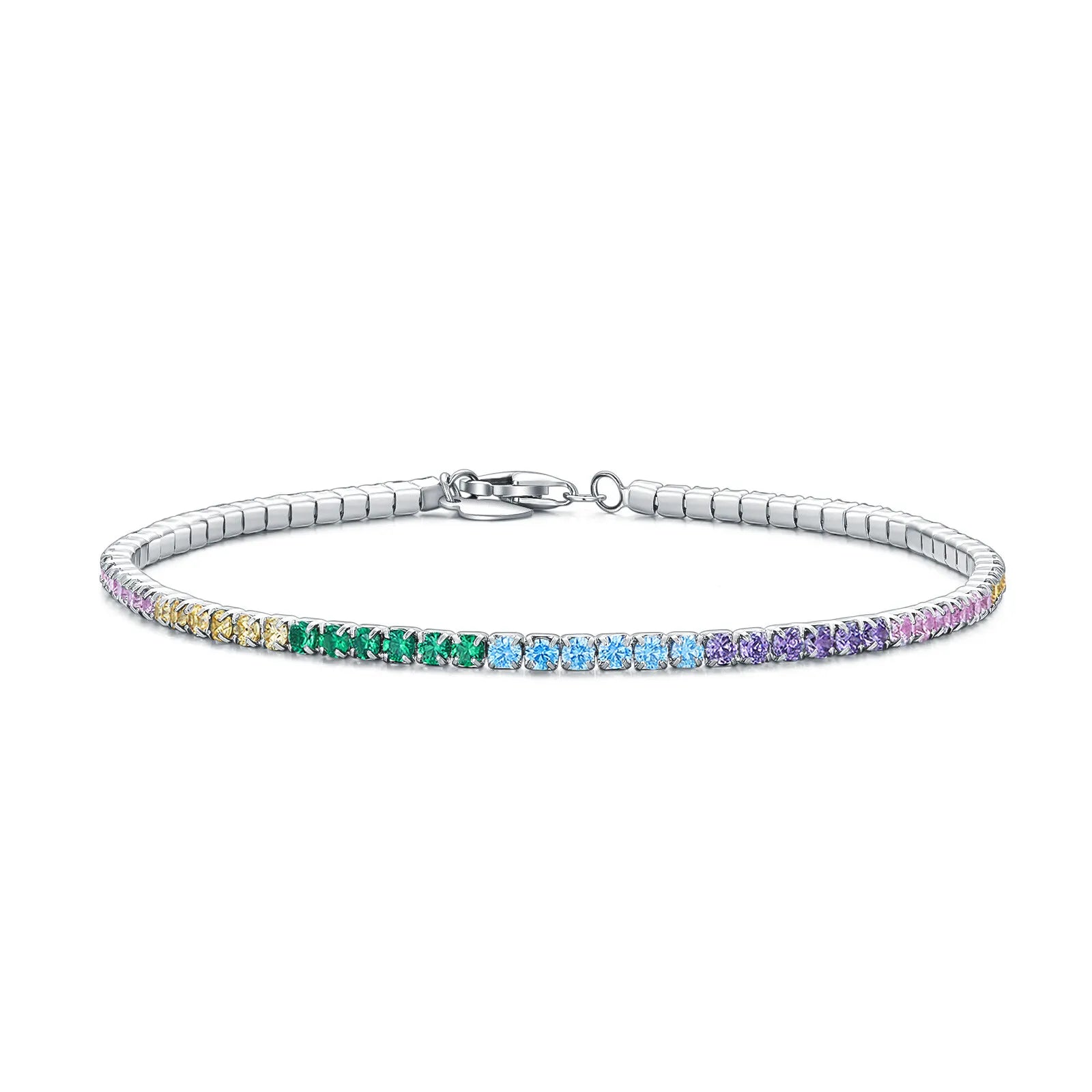 Wholesale 925 Sterling Silver Rainbow Stones Colorful Zircons Tennis Bracelet for Women