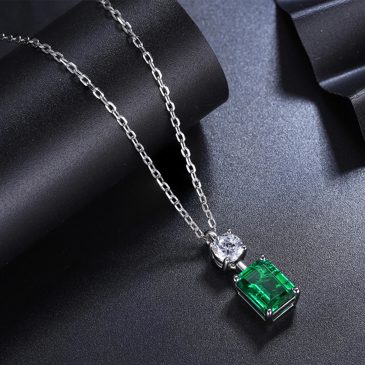Handmade Silver Necklace 1.50CT  Emerald Cut Diamond Couple Necklace Solid Silver Necklace With Chunky Silver Chain